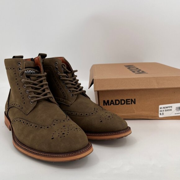 Madden REMPPR Wingtip Boots Size 9.5 Olive Suede Brogue Zip Lace-Up Ankle Boot main image 6